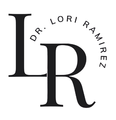 Black logo with a large L and R, and the words Dr. Lori Ramirez